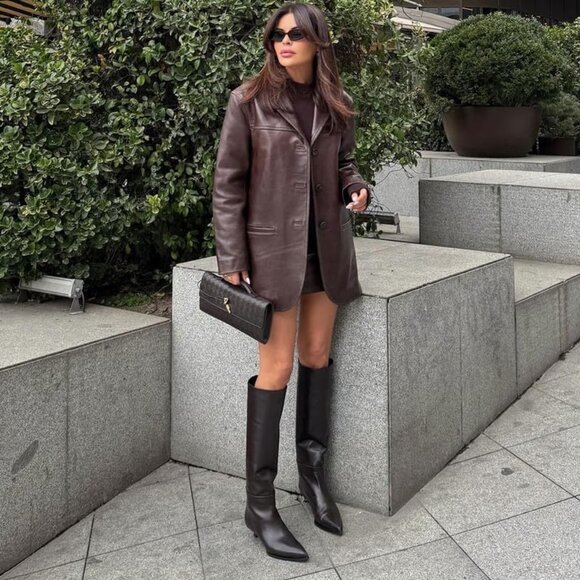 Women's Black Modatope Knee High Boots for Faux Leather Low Heel Pointed Toe - Picture 4 of 9